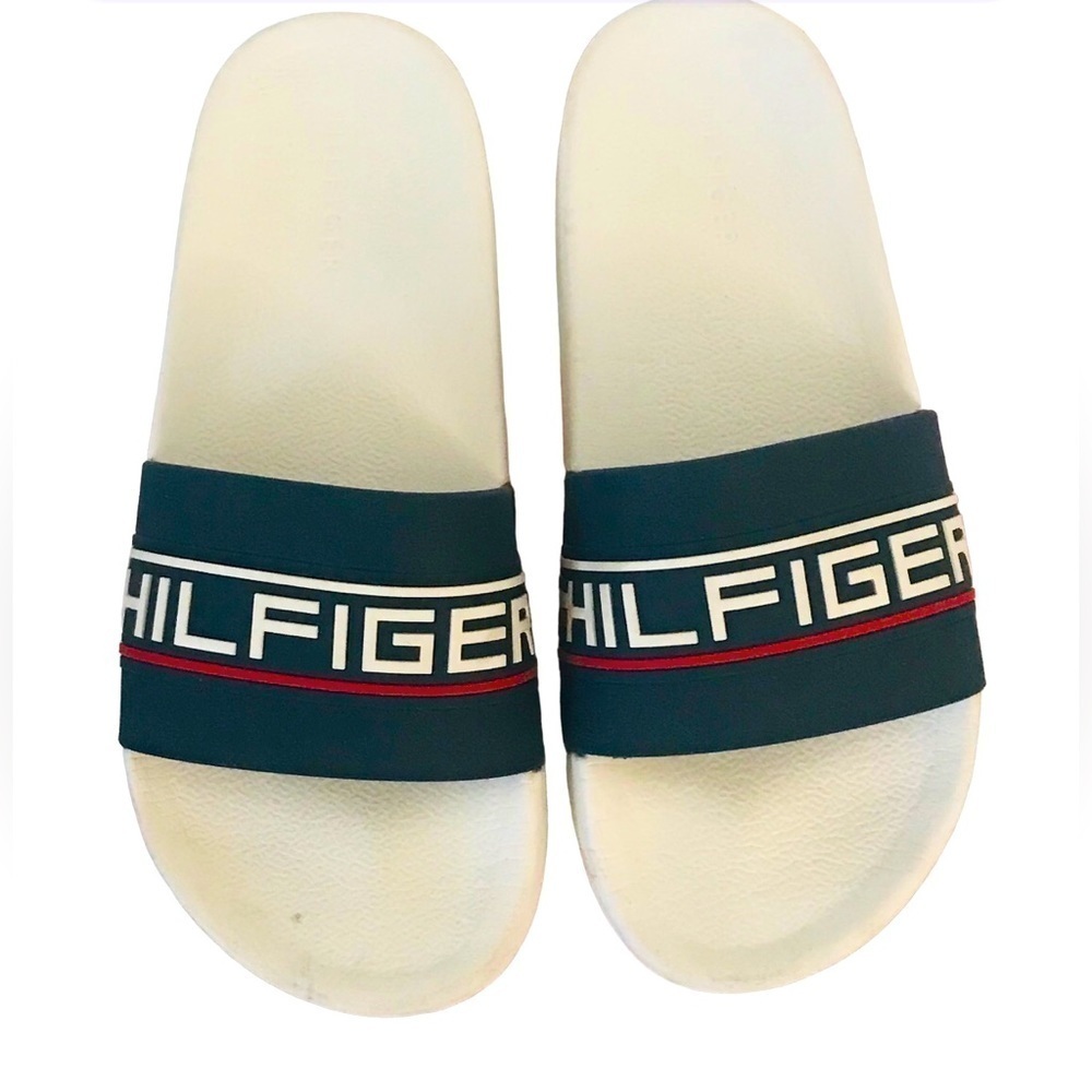 Tommy Hilfiger Men’s Blue Red White Slide Sandal Flip Flop Men’s Size 6 Women  8